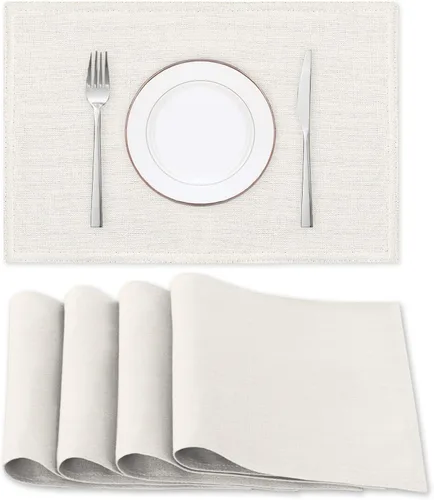 Vista 10 de H.VERSAILTEX Juego de 4 manteles individuales de lino de alta calidad para mesa de comedor, a prueba de derrames, impermeables, resistentes al