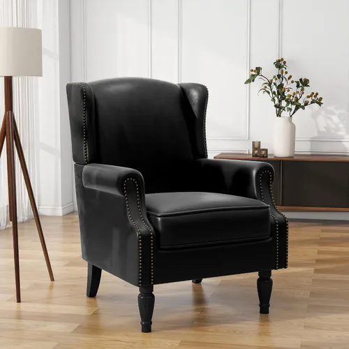 Vista 54 de High Back Accent Chair, Fabric Upholstered Armchair Wingback Chair for Living Room, Comfy Bedroom Reading Seat with Solid Wood Legs, Beige