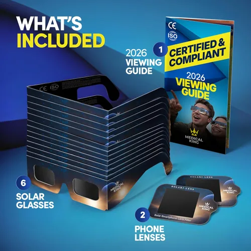 Vista 6 de Medical King - Gafas de eclipse solar, paquete de 10 gafas con certificación ISO 12312-2 y CE para visión segura, eclipse solar 2026, el eclipse 12