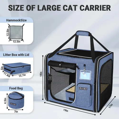 Vista 2 de Petskd Transportador grande combinable para gatos con caja de arena para viajes en automóvil, 19 x 17 x 18 pulgadas, transportador suave portátil