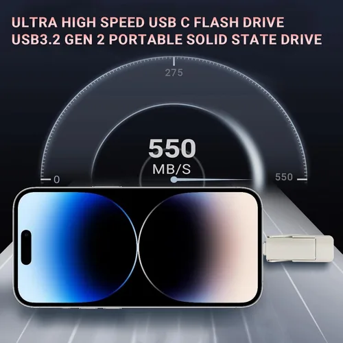 Vista 3 de Unidad USB de 128 GB, SSD portátil rápida 550 MB/s 2 en 1, tipo C+A USB3.2 Gen2 unidad de estado sólido externa, disco duro externo SSD para iPhone