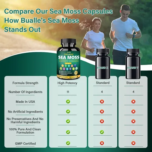 Vista 5 de Cápsulas de musgo marino irlandés Bualle – Suplementos de musgo marino orgánico, aceite de semilla negra, ashwagandha con fucus, jengibre y raíz