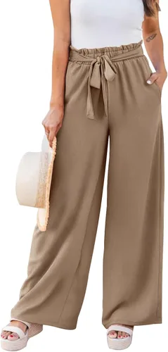 Vista 3 de NIMIN Pantalones de pierna ancha para mujer, cintura alta, pantalones casuales de negocios, pantalones de trabajo, pantalones sueltos y fluidos