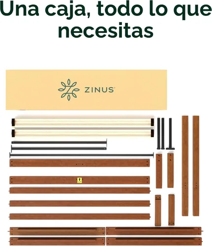 Vista 7 de Zinus Leah - Marco de cama de plataforma de bambú con cabecero, no necesita somier, soporte de listones de madera, fácil de montar