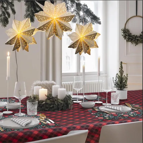 Vista 4 de 3 Piezas Faroles de Papel de Navidad con Estrella Farol de Papel Lámpara de Papel Decoración Colgante de Fiesta Frozen para Bodas Árboles de Navidad