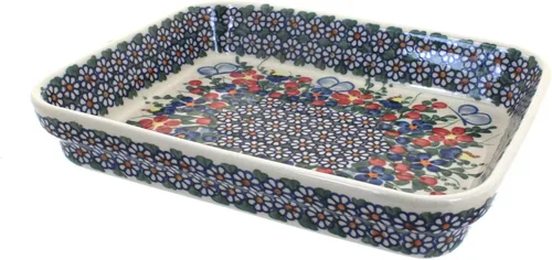 Vista 13 de Blue Rose Polish Pottery - Molde rectangular pequeño Orange Ashley - 10.25" x 8" - Utensilios para hornear únicos, aptos para lavavajillas