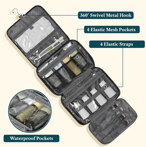 Vista 3 de PAVILIA Neceser colgante para mujeres y hombres, organizador de cosméticos plegable, bolsa de viaje, bolsa de maquillaje resistente al agua