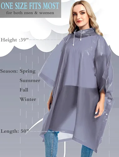 Vista 48 de Paquete de 2 ponchos de lluvia para adultos, reutilizables, impermeables, de supervivencia, emergencia, resistente, con capucha con cordón
