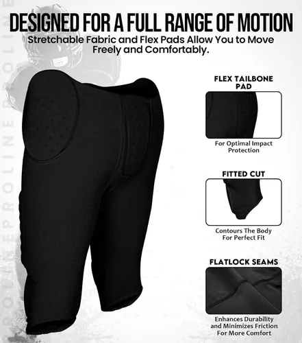 Vista 3 de Exxact Sports Proline Men's Integrated Football Pants with 7 Flex Pads Negro