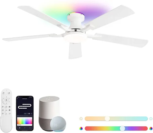 Vista 13 de ZMISHIBO Ventilador de techo inteligente de 52 pulgadas con luz RGB, Alexa/App/Control remoto Negro