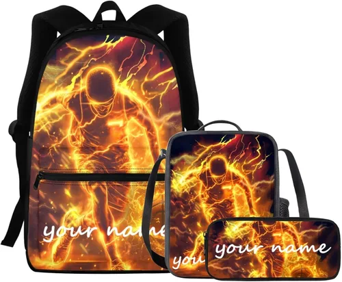 Vista 257 de FOR U DESIGNS Fuego baloncesto impreso niños escuela mochilas viaje mochila libro bolsa