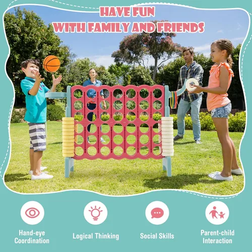 Vista 4 de DORTALA Juego gigante de 4 en una fila, de plástico Jumbo Connect con 42 anillos jumbo, deslizador de liberación rápida, lanzamiento de anillo, 2.5