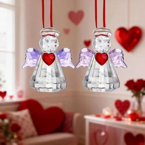 Vista 9 de HDCRYSTALGIFTS Juego de 2 figuras coleccionables de ángel guardián de cristal, adornos de ángel de cristal de 2.5 pulgadas para Navidad, Acción