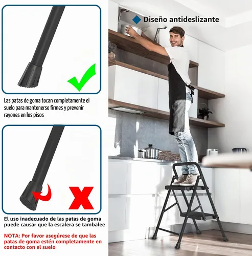Vista 9 de BONTEC Escalera de 2 escalones, taburete plegable, capacidad de carga Negro