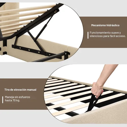 Vista 7 de Einhomn Cama de almacenamiento elevable de tamaño completo con cabecera de ala, marco de cama tapizado de lino con soporte de listones de madera