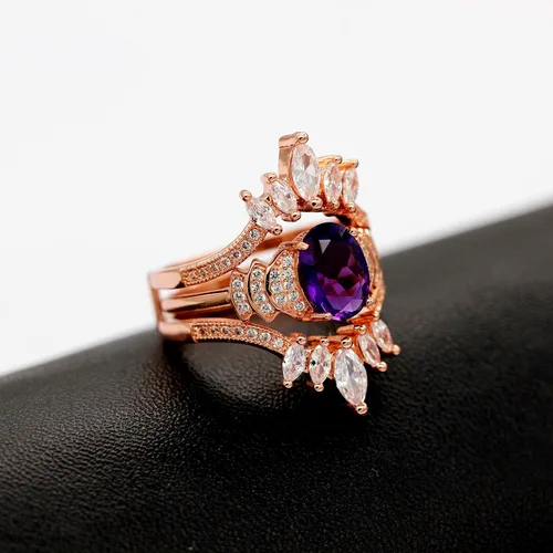 Vista 5 de Uloveido Y445 - Anillo de boda con circonita cúbica blanca AAA, talla marquesa