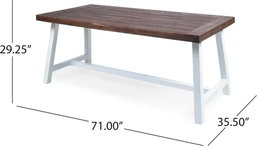 Vista 2 de Mesa de comedor de madera de chorro de arena marrón oscuro al aire libre con metal rústico blanco e