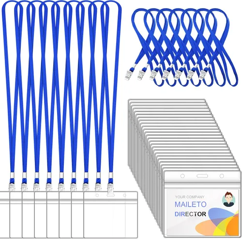 Vista 10 de 100 piezas de cordones para tarjetas de identificación y 100 piezas de soportes horizontales de plástico transparente para tarjetas