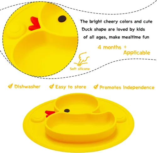 Vista 4 de Linowos Platos de silicona divididos para niños pequeños, placas de succión antideslizantes portátiles para niños, bebés y niños, sin BPA, plato