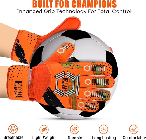Vista 4 de Guantes de portero de fútbol para niños y jóvenes, guantes de portero de fútbol con palmas de agarre fuerte