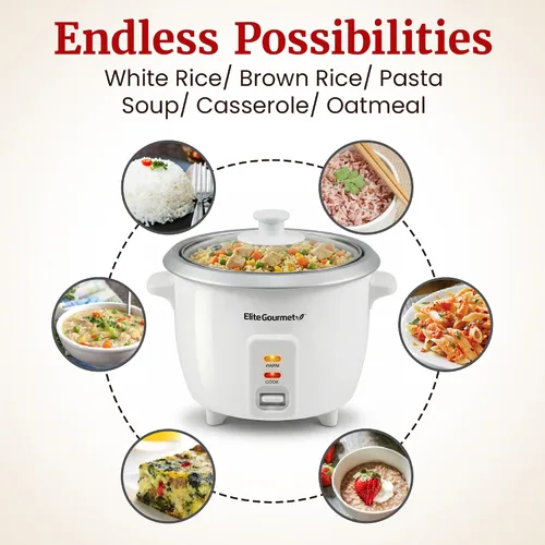 Vista 8 de Elite Gourmet ERC-003X - Arrocera eléctrica con mantenimiento automático del calor, hace sopas, guisos, granos, cereales calientes, 6 tazas cocidas