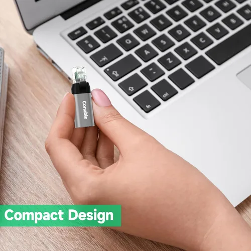 Vista 6 de Adaptador USB C a Ethernet, adaptador Ethernet macho a USB-C hembra, adaptador de red tipo C a RJ45, conexión directa, esencial para viajes/oficina