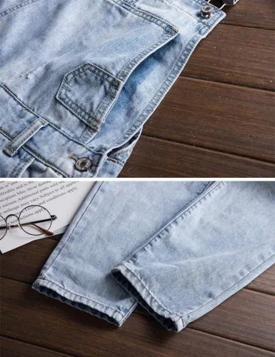 Vista 5 de Sokotoo Overol de mezclilla para hombre, color azul claro