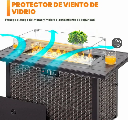 Vista 3 de NUU GARDEN Protector de viento rectangular de 27.6 x 11.7 x 6.5 pulgadas, vidrio templado transparente, soportes de aluminio pulido, almohadillas
