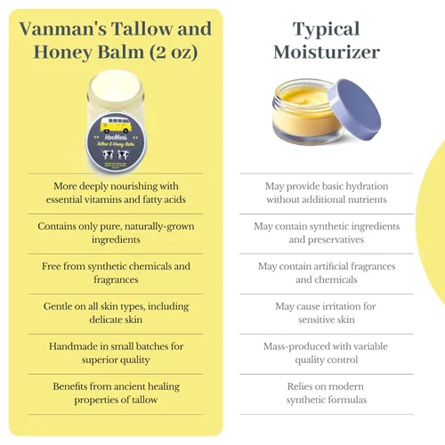 Vista 8 de Bálsamo de sebo de res y miel de Vanman - Hidratante facial de sebo con sebo de res alimentado con pasto para la piel y aceites esenciales, miel