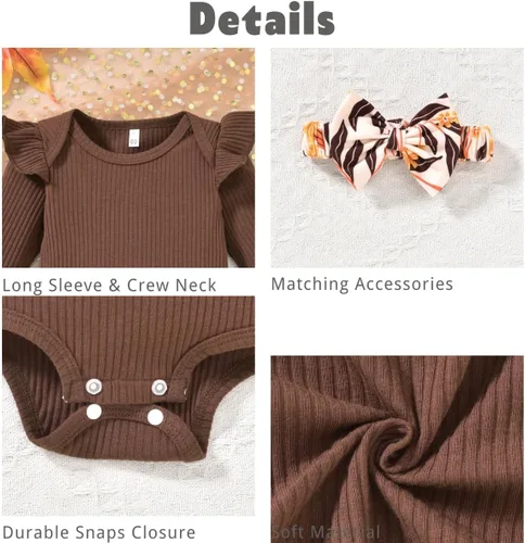 Vista 13 de Aalizzwell Conjunto de mameluco acanalado para bebé recién nacido prematuro para otoño e invierno
