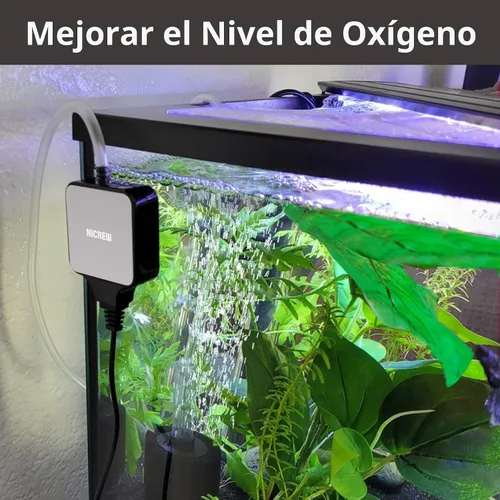 Vista 3 de NICREW Nano Silent - Bomba de aire para acuario, color negro, aireador de acuario con accesorios para pecera de hasta 10 galones, súper silenciosa