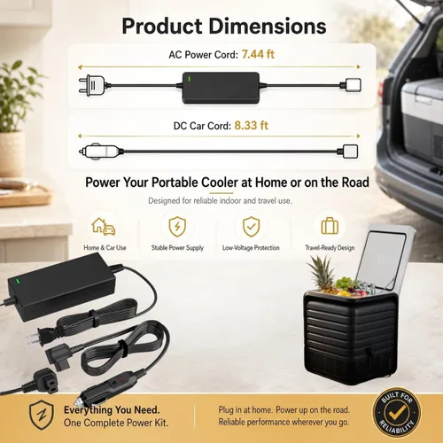 Vista 6 de Kit de cable de alimentación para refrigerador de automóvil AC/DC, adaptador de CA de 14.5 V y enchufe de encendedor de cigarrillos de 12 V/24 V CC