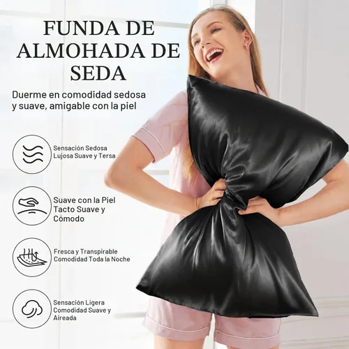 Vista 2 de INSSL - Funda de almohada de seda para mujeres, funda de almohada de seda de morera para cabello y piel, mantente cómoda y transpirable durante
