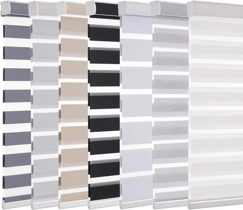 Vista 2 de Pumkust - Persianas de cebra personalizadas sin cordones para ventanas, oscurecimiento (85%) persianas enrollables de cebra de doble capa, persianas