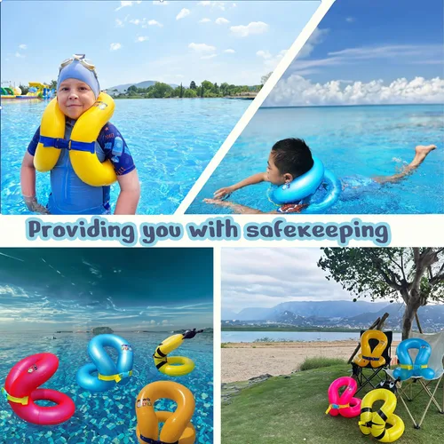Vista 6 de Chaleco de natación para niños pequeños de 3-6/5-12 años, 30-50/50-90 libras, flotadores inflables portátiles para piscina con hebilla de seguridad