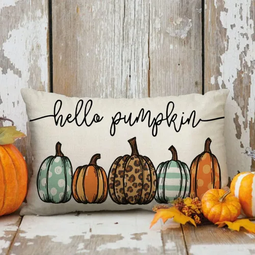 Vista 5 de Fundas de almohada de otoño de 12 x 20 pulgadas, diseño de leopardo, acuarela, Hello Pumpkin, para otoño, para decoración de otoño