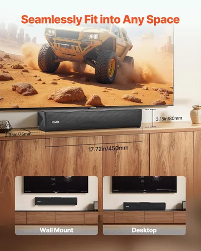 Vista 6 de VEVOR Barra de sonido para Smart TV, canal 2.0, barra de sonido compacta de 17 pulgadas para proyector, conexión AUX Bluetooth, control remoto
