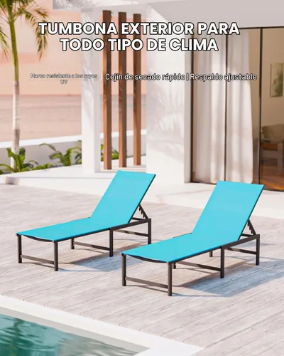 Vista 3 de Tumbona de aluminio para patio al aire libre, azul