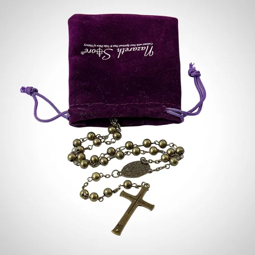 Vista 5 de Nazareth Store Collar con cuentas de rosario de bronce de la Segunda Guerra Mundial con diseño de combate, medalla milagrosa con crucifijo, Zinc, No