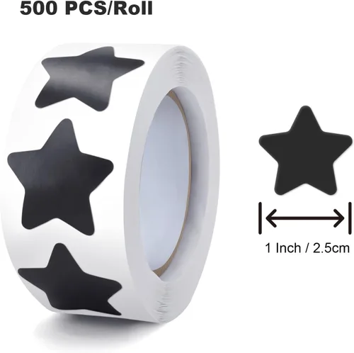 Vista 7 de Rollo de calcomanías de estrellas negras de 1 pulgada, autoadhesivas, impermeables, extraíbles, para niños, profesores, negocios, 500