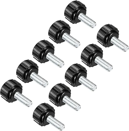 Vista 6 de Perillas de sujeción moleteadas, rosca macho M4 x 0.630 in, cabeza de 0.630 in, pomos de plástico termoestable para tornillo de pulgar negro