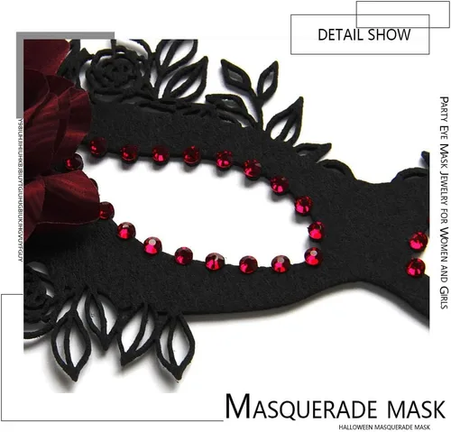Vista 6 de Máscaras faciales con diamantes de imitación, color negro, brillante, para carnaval, Mardi Gras, para Halloween, Navidad, cosplay, fiesta, baile