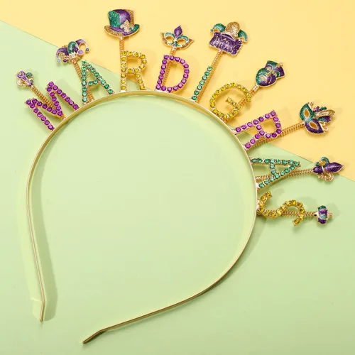 Vista 5 de Diadema de Mardi Gras para mujer, máscara de flor de lis, diadema de diamantes de imitación, diadema de martes gordos de carnaval, desfile