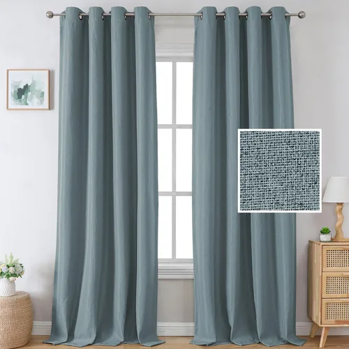Vista 10 de H.VERSAILTEX Cortinas opacas de lino de 45 pulgadas de largo para dormitorio/sala de estar con aislamiento térmico con ojales, cortinas de lino