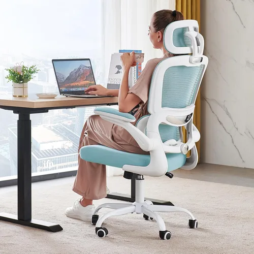 Vista 21 de TRALT - Silla de oficina ergonómica con soporte lumbar, color beige, 1