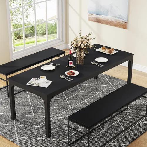 Vista 3 de Tribesigns Mesa de comedor negra para 6-8 personas, mesa rectangular grande de 78 pulgadas para comedor, 78.7 x 27.5 x 29.5 pulgadas (solo mesa)