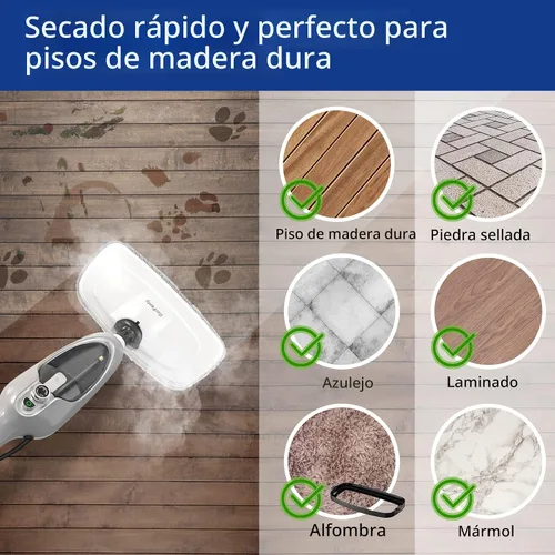 Vista 2 de Mopa de vapor - Limpiador de vapor portátil multiusos 10 en 1, vaporizador de piso desmontable para suelos de madera, azulejos, laminados, alfombras