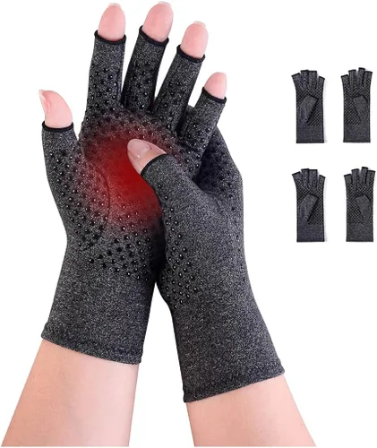 Vista 11 de Donfri 2 pares de guantes de compresión para artritis, guantes sin dedos para mujeres y hombres, alivio del dolor de artritis, artritis reumatoide