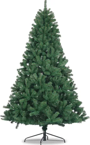 Vista 4 de Árbol de Navidad artificial sin luz de 6 pies, árbol de Navidad de PVC de abeto verde festivo con 1000 puntas de rama, árbol de Navidad realista