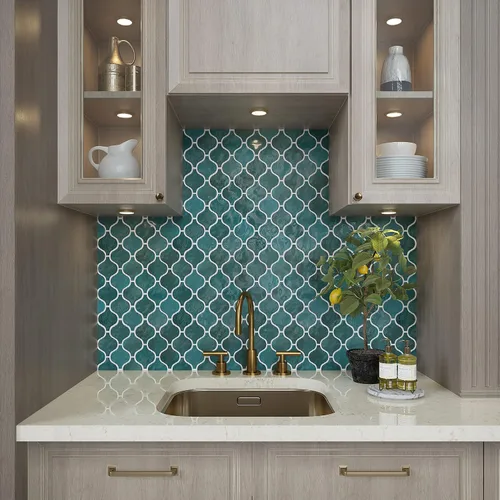 Vista 6 de Daltile Mesmerist - Mosaico arábigo de cerámica de 11 x 12 pulgadas en brillo místico (10 unidades por caja) (7.4 pies cuadrados por caja)